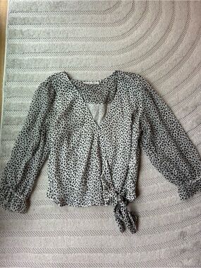 Womens Printed Wrap Tie Blouse
